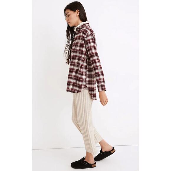 Madewell Flannel Sunday Oversized Shirt Mahaska Plaid Red Gray 100% Cotton Large - Picture 9 of 13